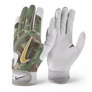 Nike Green Camo Baseball Gloves with Gold Swoosh